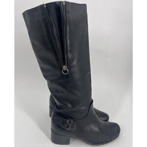 Aquatalia Black Leather Knee High Riding Boots Buckle Side Zipper Womens Size 8